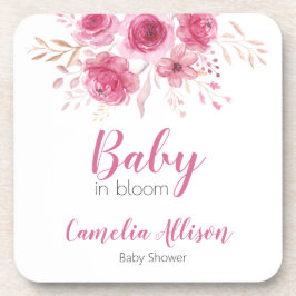 Posavasos Elegante Baby Shower con flores rosadas