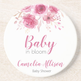 Posavasos Elegante Baby Shower con flores rosadas