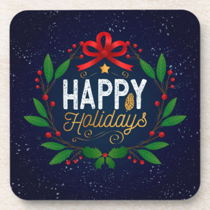 Posavasos Elegante Blue Floral Happy Holidays   Montaña
