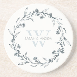 Posavasos Elegante Boda de Monograma de Laurel Floral Wreath