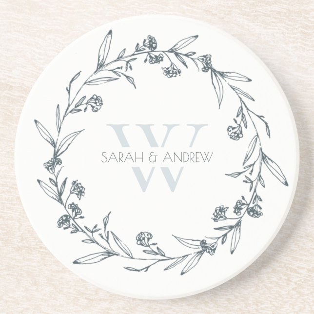 Posavasos Elegante Boda de Monograma de Laurel Floral Wreath (Frente)