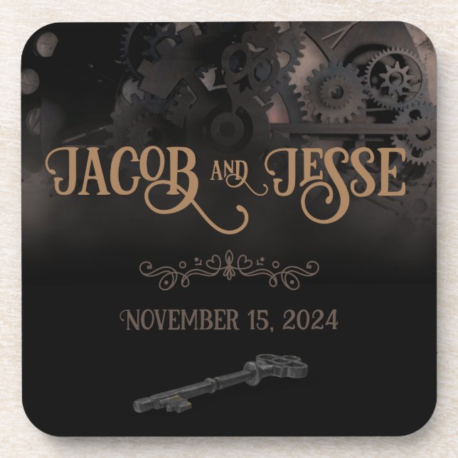 Posavasos Elegante Boda de Steampunk Negro (Frente)