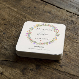 Posavasos Elegante Boda Floral Amarillo Púrpura