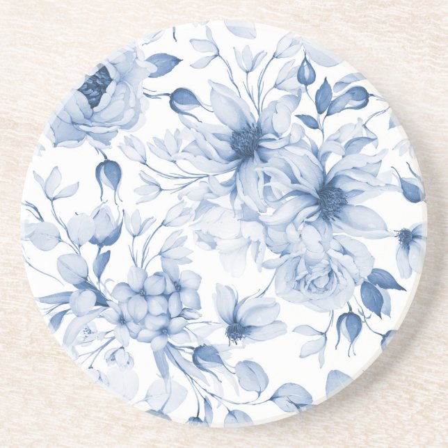 Posavasos Elegante Boda floral azul (Frente)