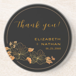 Posavasos Elegante Boda floral de oro negro gracias regalo