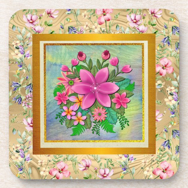 Posavasos Elegante Bouquet Botánico de Flor de Agua (Frente)