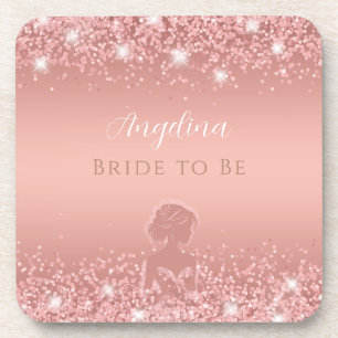 Posavasos Elegante Bridal Shower con Brillo Dorado Rosa de L