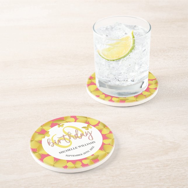 Posavasos Elegante caligrafía de mariposa dorada Purpurina (Lado)