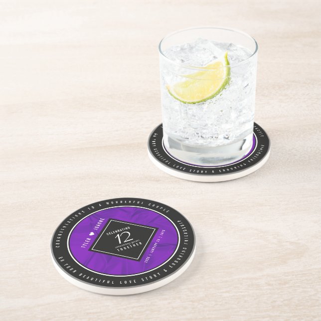 Posavasos Elegante celebración del 12º Aniversario del Boda  (Lado)