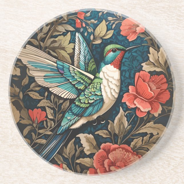 Posavasos Elegante colibrí volador William Morris inspirado (Frente)