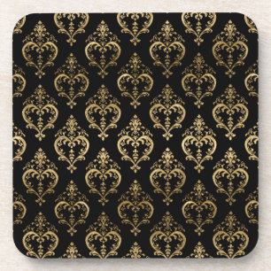Posavasos Elegante corazones negros y dorados Damask de San