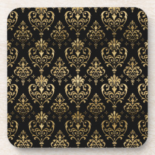 Posavasos Elegante corazones negros y dorados de Damasco del
