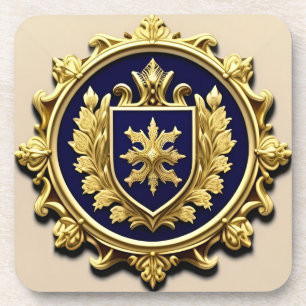 Posavasos Elegante Cresta Ornamental Dorada con Escudo