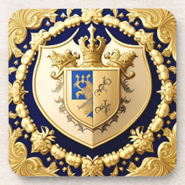 Posavasos Elegante Cresta Ornamental Dorada con Escudo