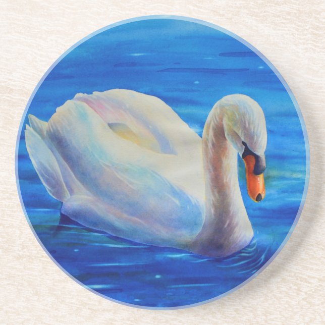 Posavasos Elegante cuadro de acuarela de cisne blanco (Frente)