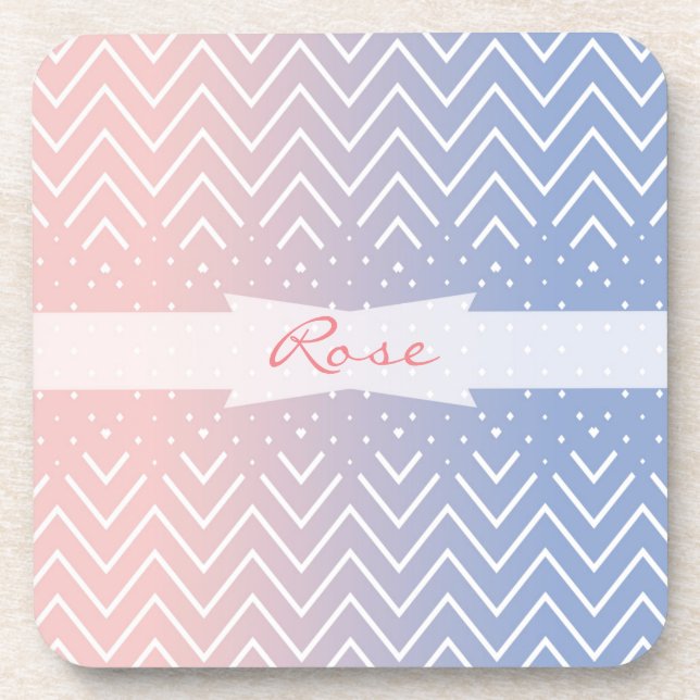 Posavasos Elegante cuarzo rosa rosa azul pastel de Chevron N (Frente)