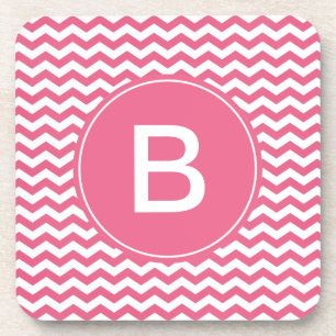 Posavasos Elegante de moda, monograma de chevron rosa afortu