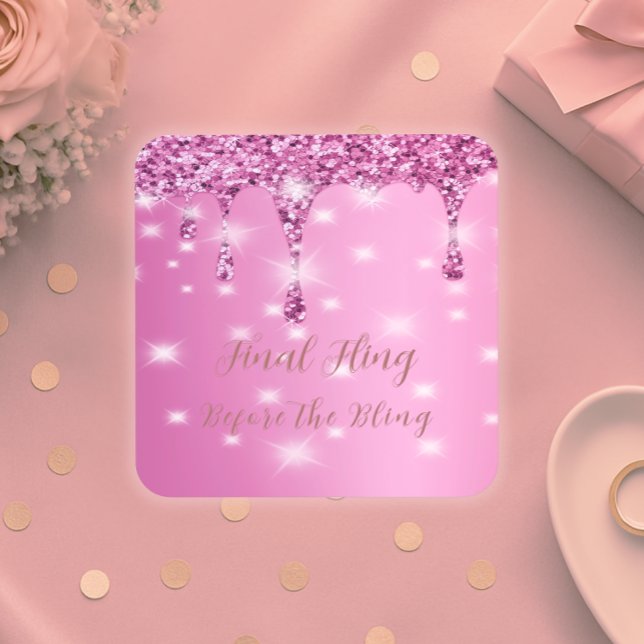 Posavasos Elegante Despedida de Soltera con Brillo Rosa Bril (Glam glitter coasters for your final fling—perfect for bridal bars, gifts, or party tables.)
