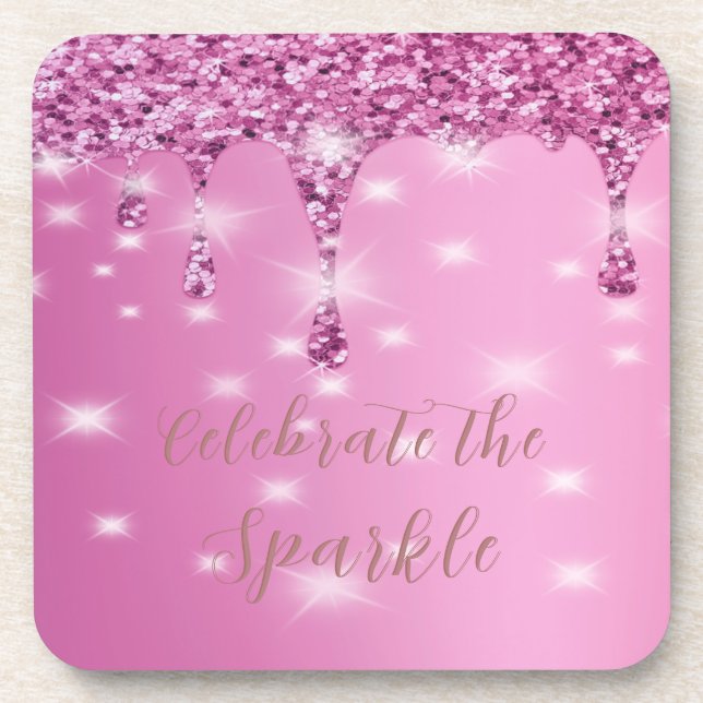 Posavasos Elegante Despedida de Soltera con Brillo Rosado y  (Frente)