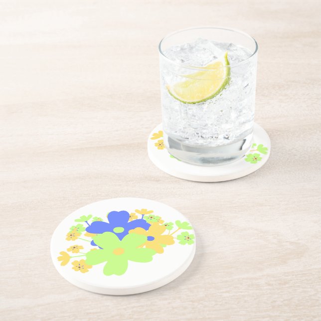 Posavasos Elegante diseño floral en verde amarillo azul (Lado)