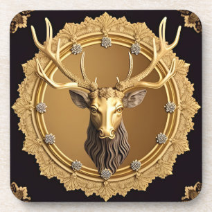 Posavasos Elegante emblema de ciervo dorado con marco orname