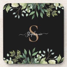Posavasos Elegante Eucalyptus Botánico Dorado Script Monogra