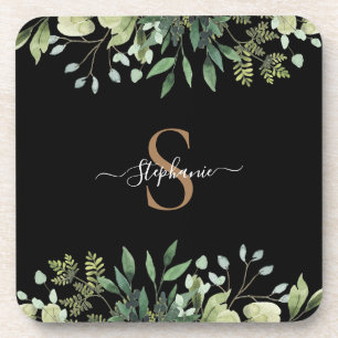 Posavasos Elegante Eucalyptus Botánico Dorado Script Monogra