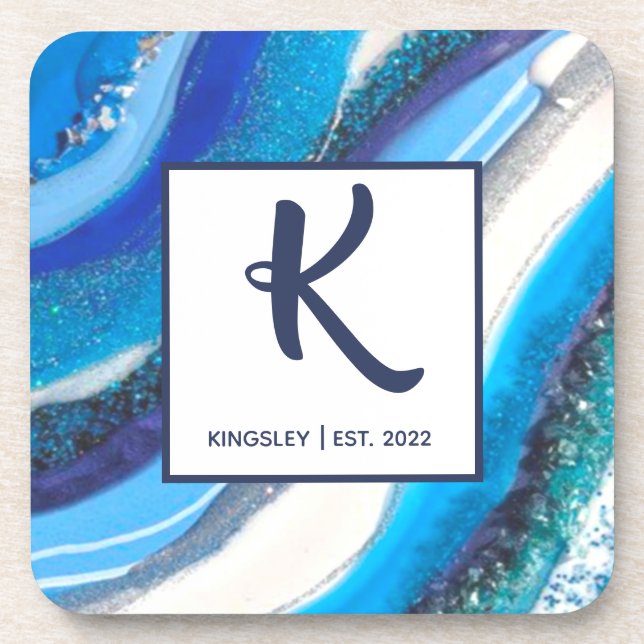 Posavasos Elegante familia abstracta de geodo de mármol azul (Frente)