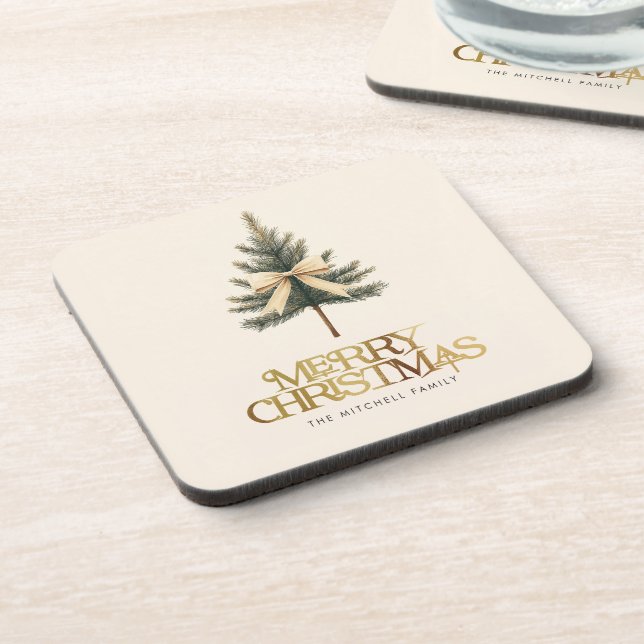 Posavasos Elegante familia de cerezos de pino de Navidad (Lado Izquierdo)