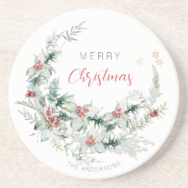 Posavasos Elegante Feliz Navidad mitad con acuarela acuarela