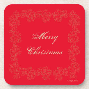 Posavasos Elegante Feliz Navidad Oro Rojo