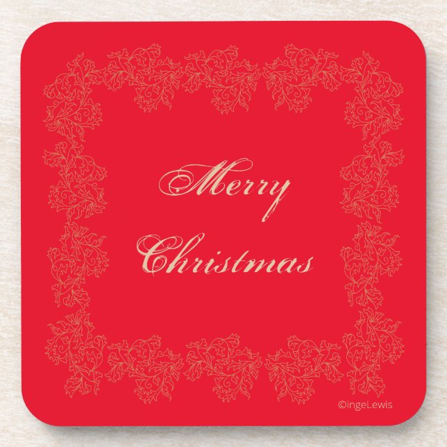 Posavasos Elegante Feliz Navidad Oro Rojo (Frente)