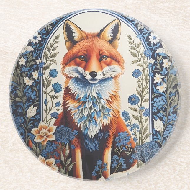 Posavasos Elegante Floral Azul William Morris Inspirado Fox (Frente)