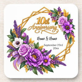 Posavasos Elegante Floral de Oro 10 Años de Aniversario