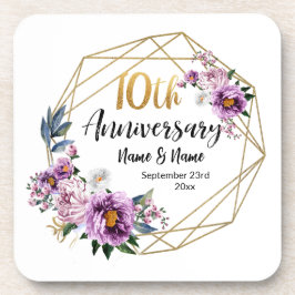 Posavasos Elegante Floral de Oro 10 Años de Aniversario 
