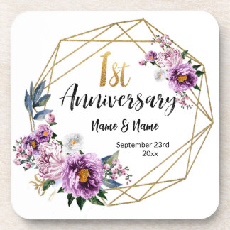 Posavasos Elegante Floral de Oro 1er Aniversario