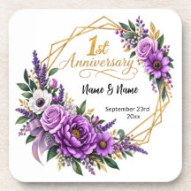 Elegante Floral de Oro 1er Aniversario 
