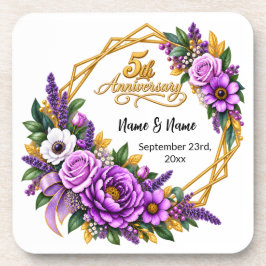 Posavasos Elegante Floral de Oro 5 Años de Aniversario