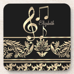 Posavasos Elegante Floral de Oro, Llave de Violín, Nota