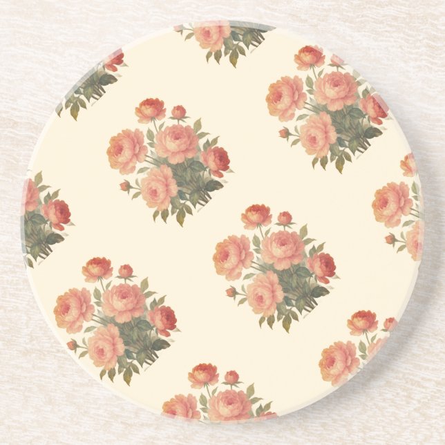 Posavasos Elegante Floral Vintage Rosas Peonias  (Frente)