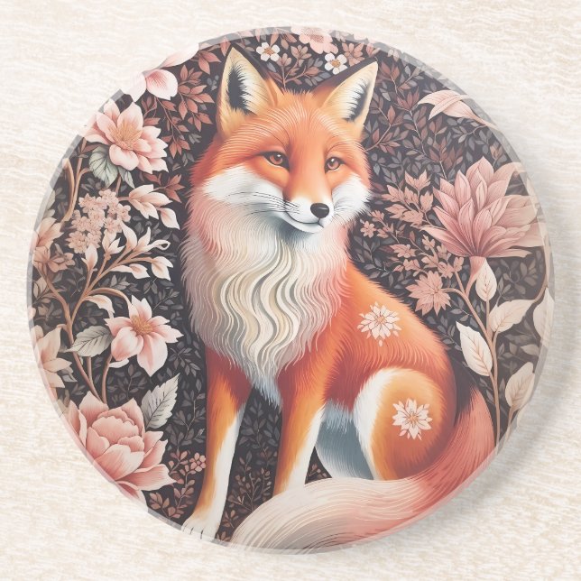Posavasos Elegante Fox Floral Rosa William Morris inspirado (Frente)