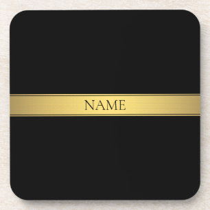 Posavasos Elegante franja de oro falso y fondo negro o DIY