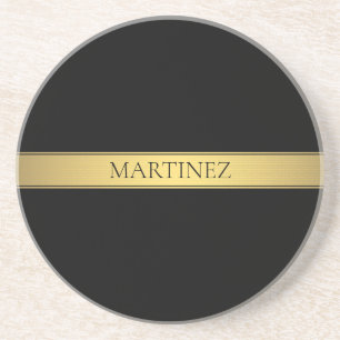 Posavasos Elegante franja de oro falso y fondo negro o DIY