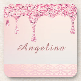 Posavasos Elegante Glam Pink con Drip de Brillo