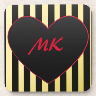 Posavasos Elegante Gold Black Stripes Red Heart Monogrammed