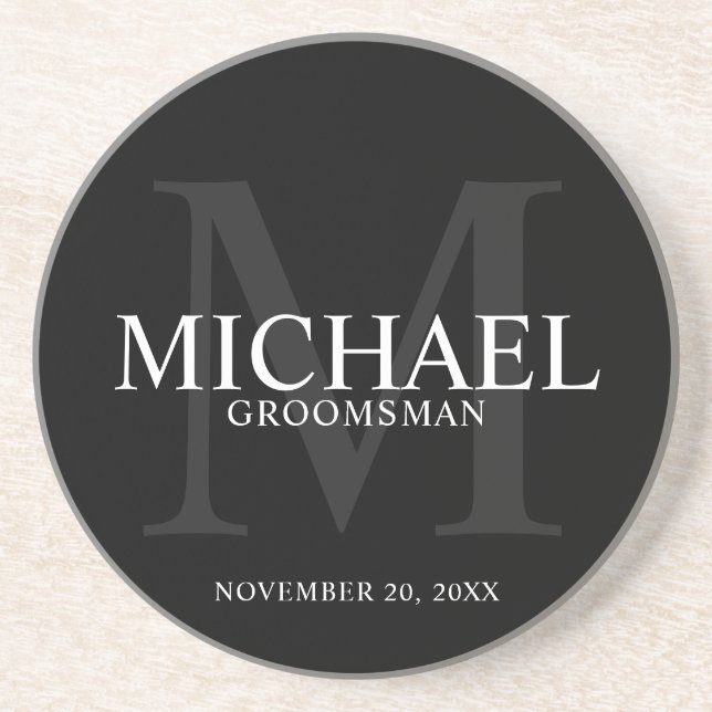Posavasos Elegante Groomsmen Negro Personalizado (Frente)