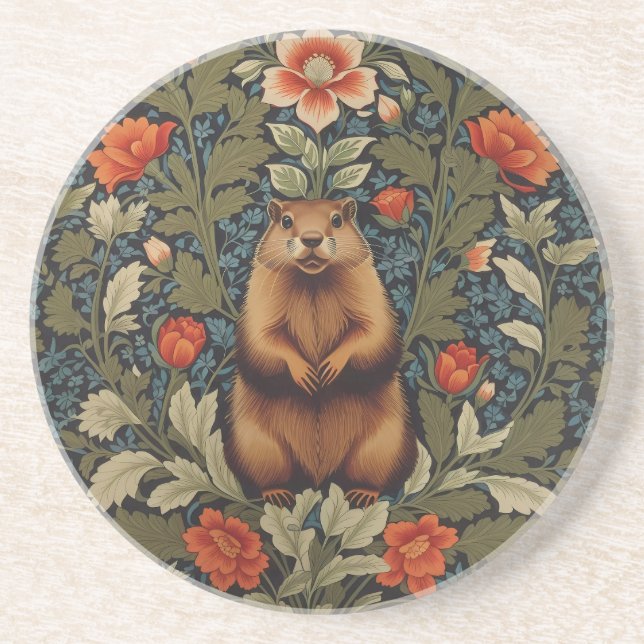 Posavasos Elegante Groundhog William Morris inspirado (Frente)