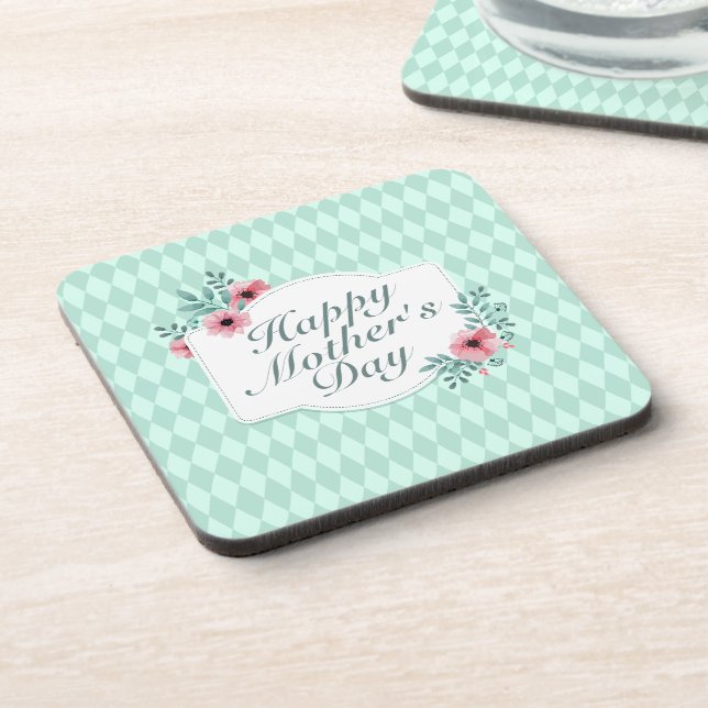 Posavasos Elegante Happy Mother's Day Floral Frame Coaster (Lado Izquierdo)