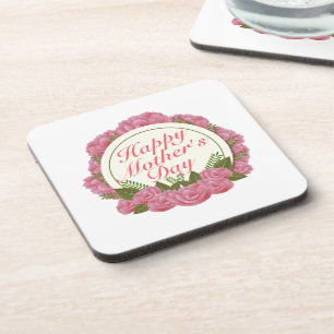 Posavasos Elegante Happy Mother's Day Floral Frame Coaster