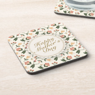 Posavasos Elegante Happy Mother's Day Floral Frame Coaster